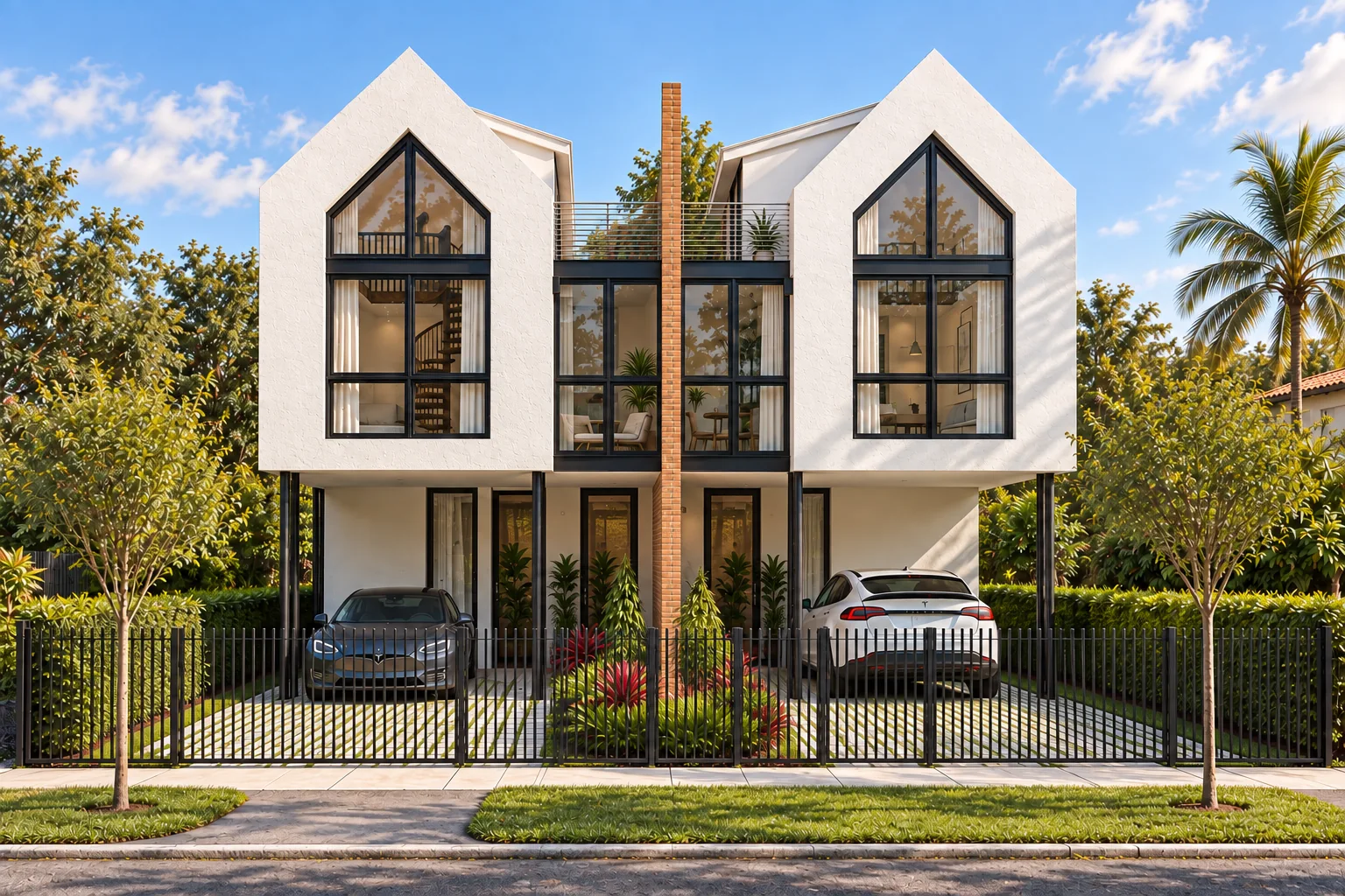 Visualización arquitectónica de Trapp House: Fachada y dos volúmenes a dos aguas