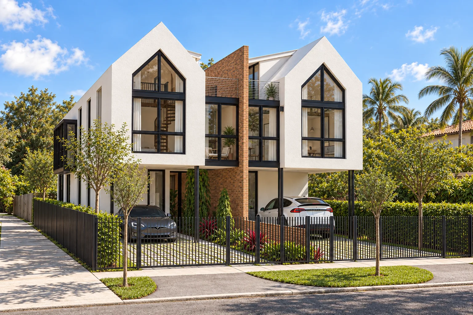 Visualización arquitectónica de Trapp House en Miami: Fachada desde la aproximación
