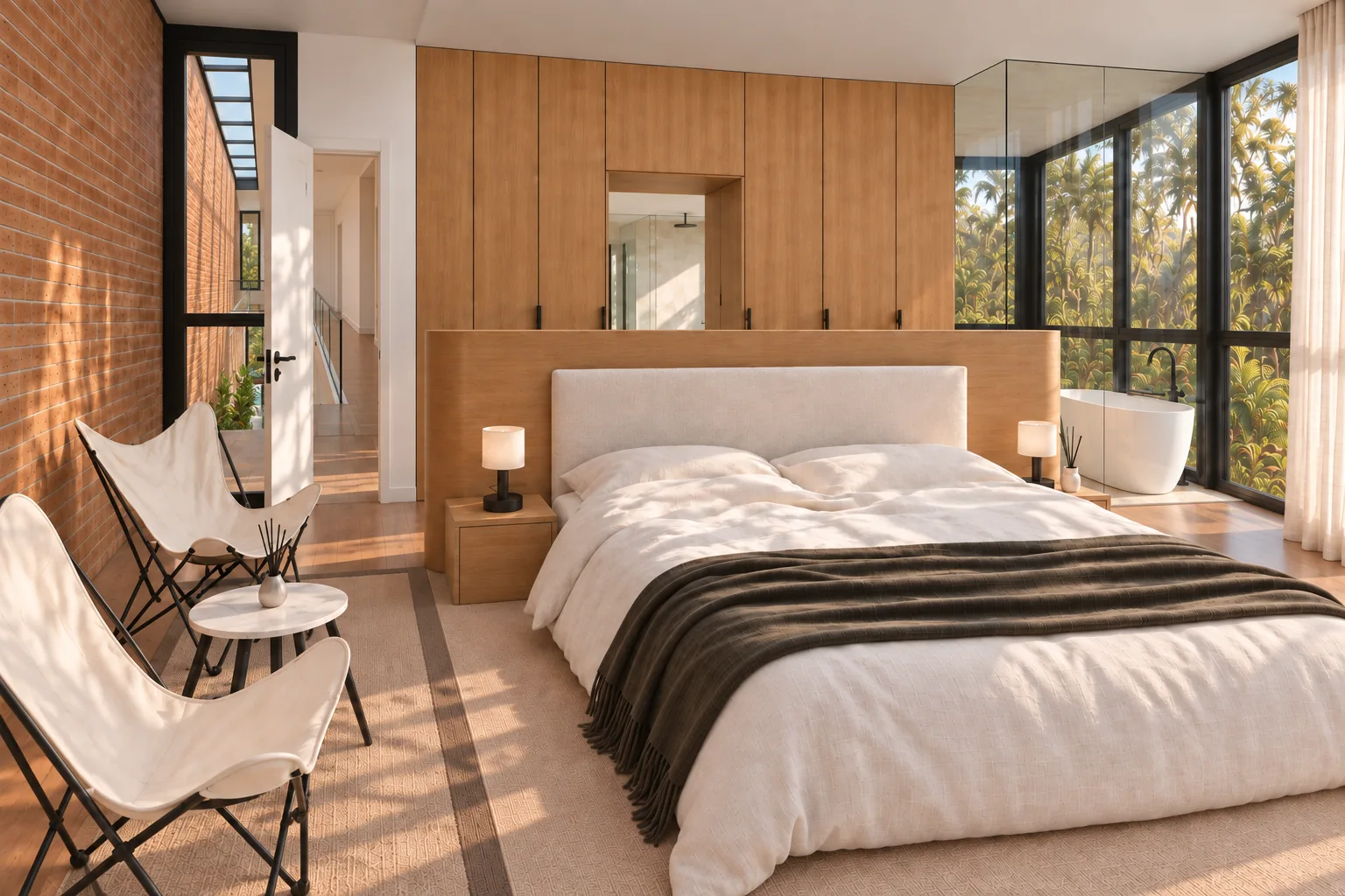 Visualización arquitectónica de Trapp House en Miami: Suite abierta a la galería interior