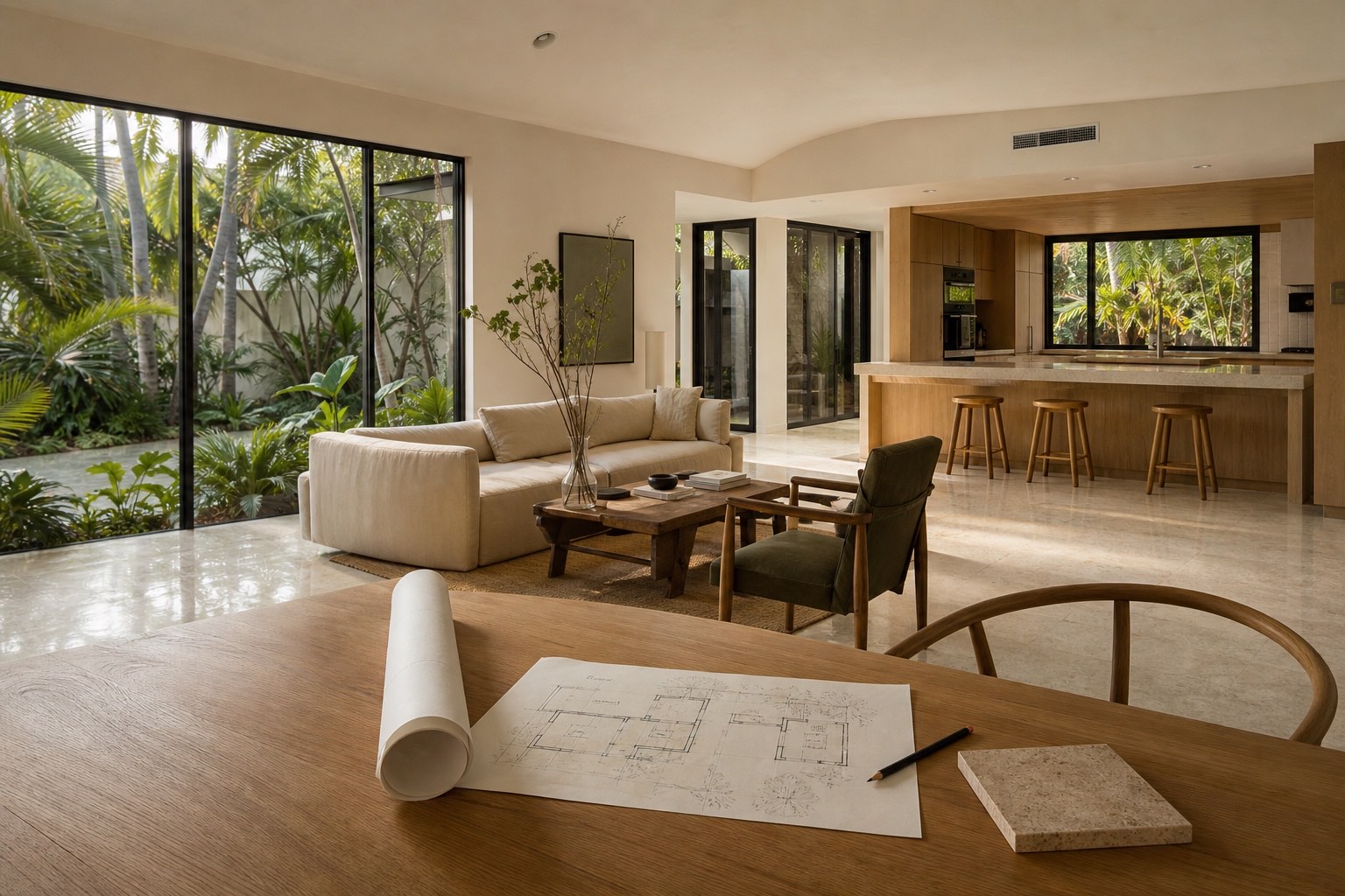ESSENCE concept study of a Miami home being evaluated with plans before purchase and renovation
