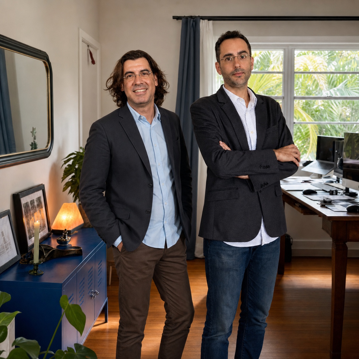 Architects Joaquín Fernández and Xavier Campeny at the Fernandez Architecture studio in Miami Beach